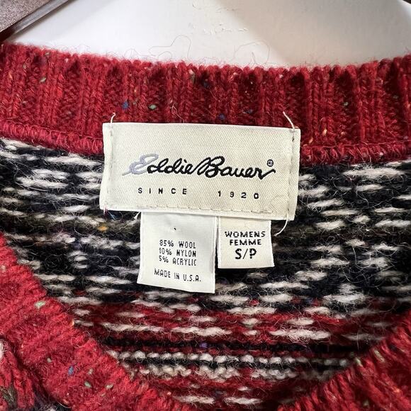 Eddie Bauer Women's Wool Fair Isle Sweater Size S P Beige Timeless Festive Cozy - Picture 3 of 9